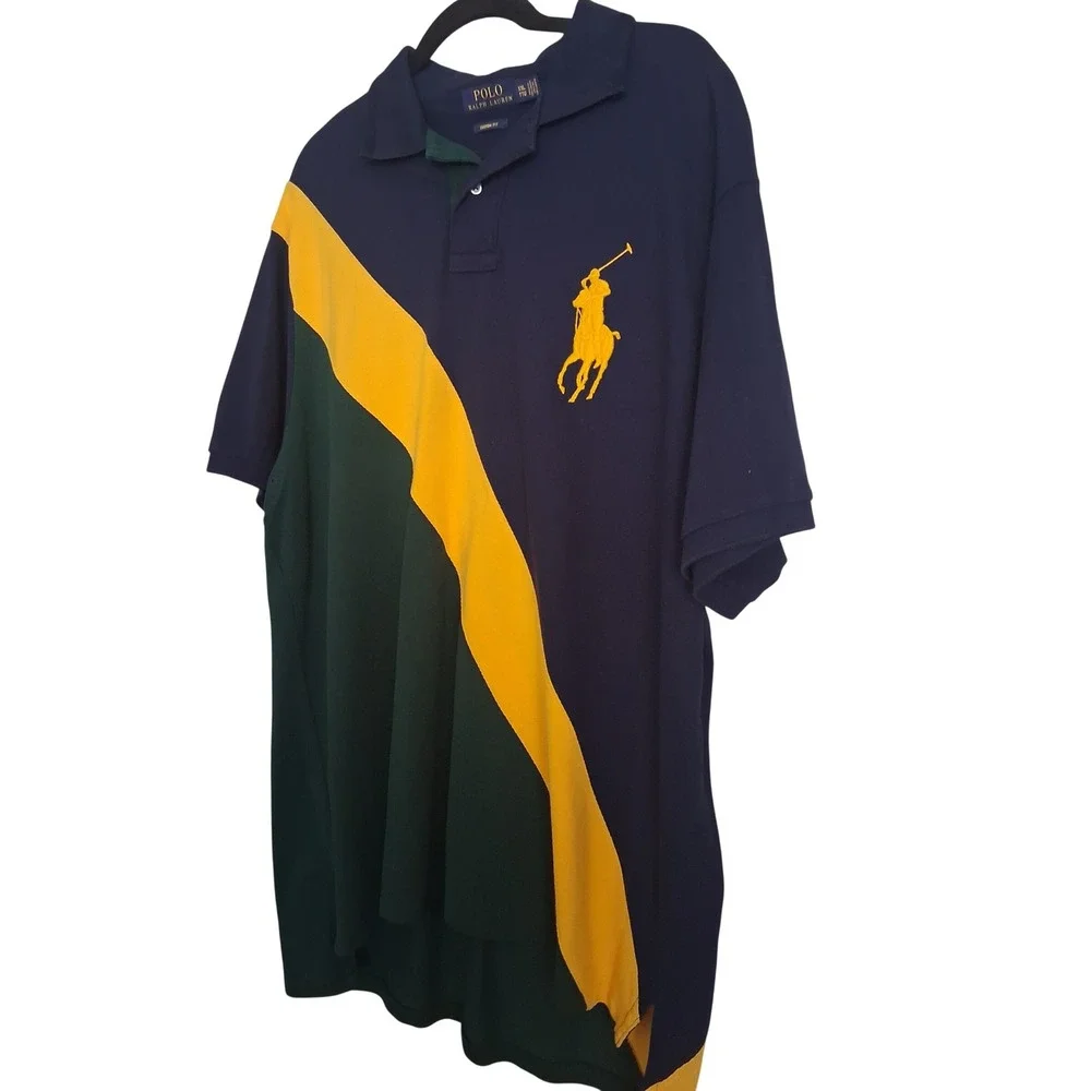 Polo Ralph Lauren Mens XXL Big Pony Custom Fit Colorblock Sash Polo Shirt Navy